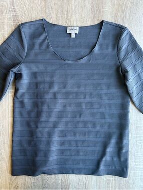 Armani Collezioni Slate Gray Ribbed Scoop Neck Top